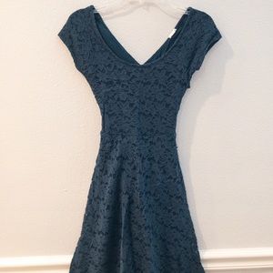Navy Blue Floral Crossed Back Dress